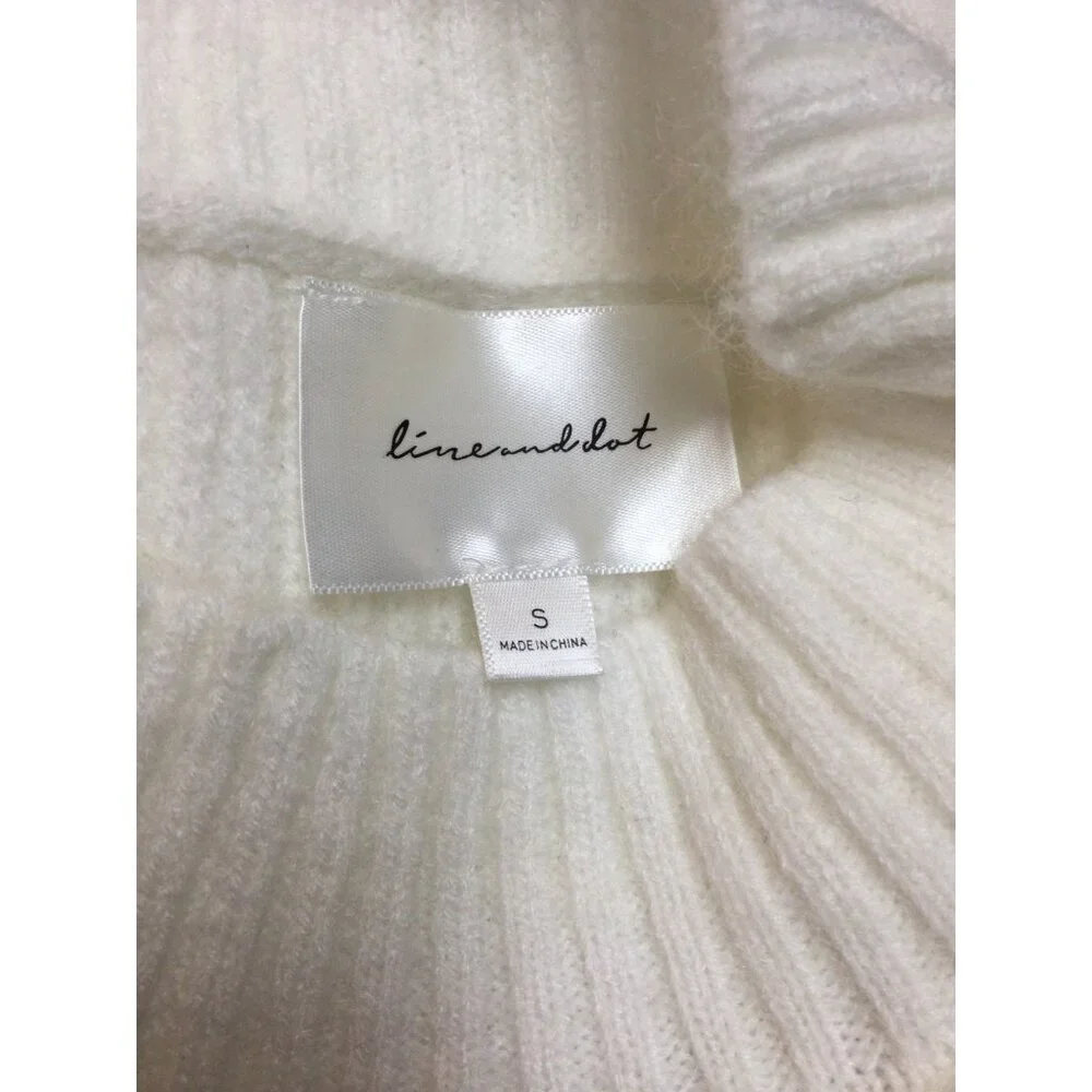 Line & Dot Womens White Cable Knit Sweater With Ruffles Soft Girl Coquette